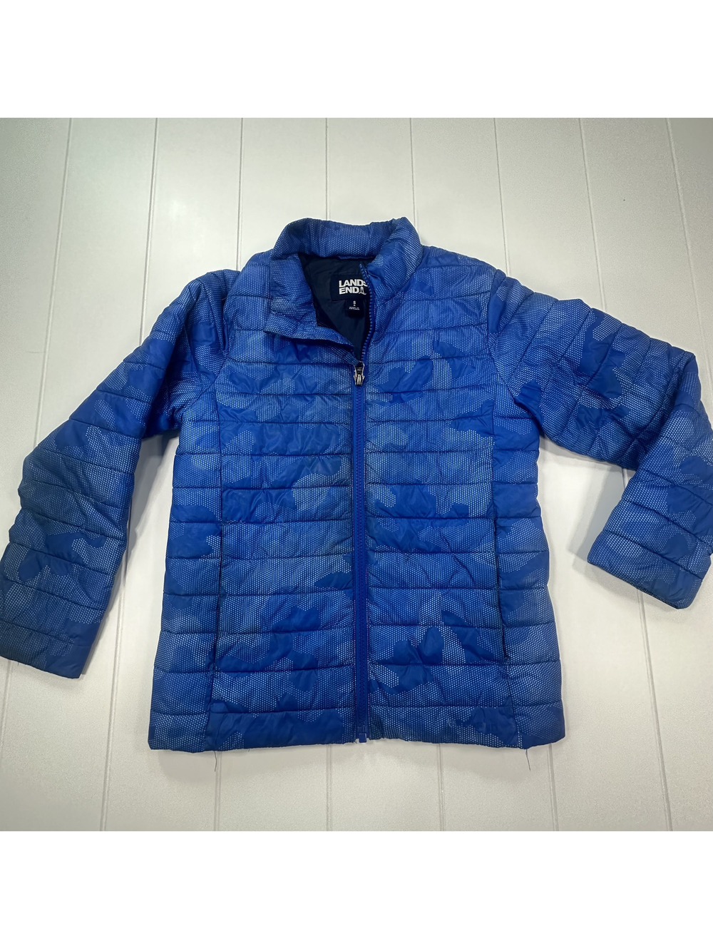 Lands' End Blue Camouflage Kids Puffer Jacket Size Small
